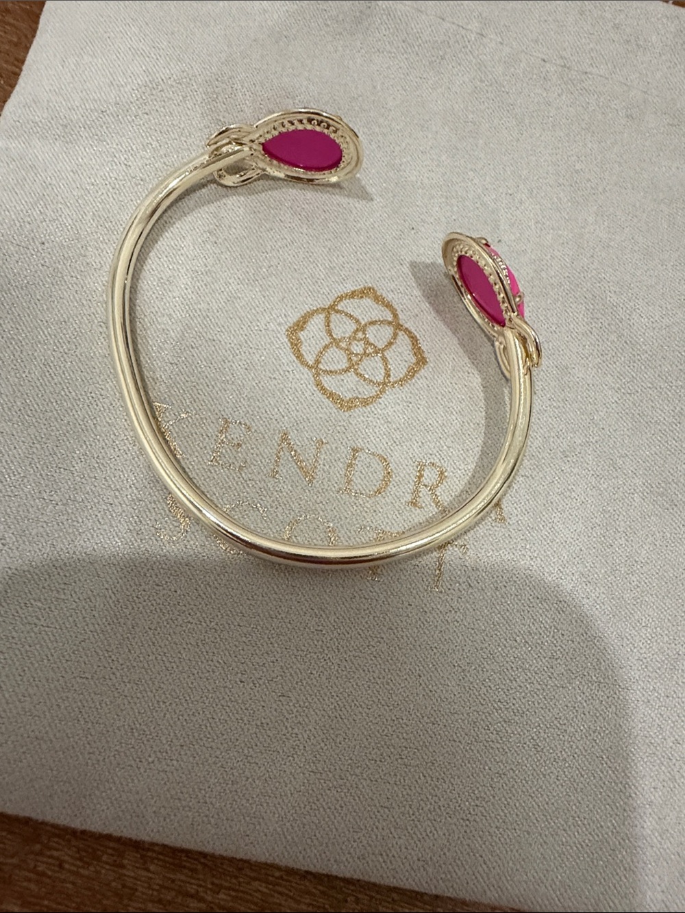 Kendra Scott Gold Open Cuff Bracelet with Hot Pink Stones - Picture 2 of 9